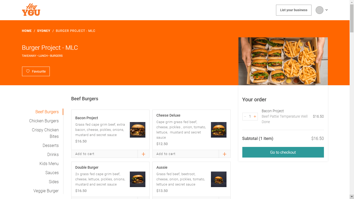 Venue Menu Page