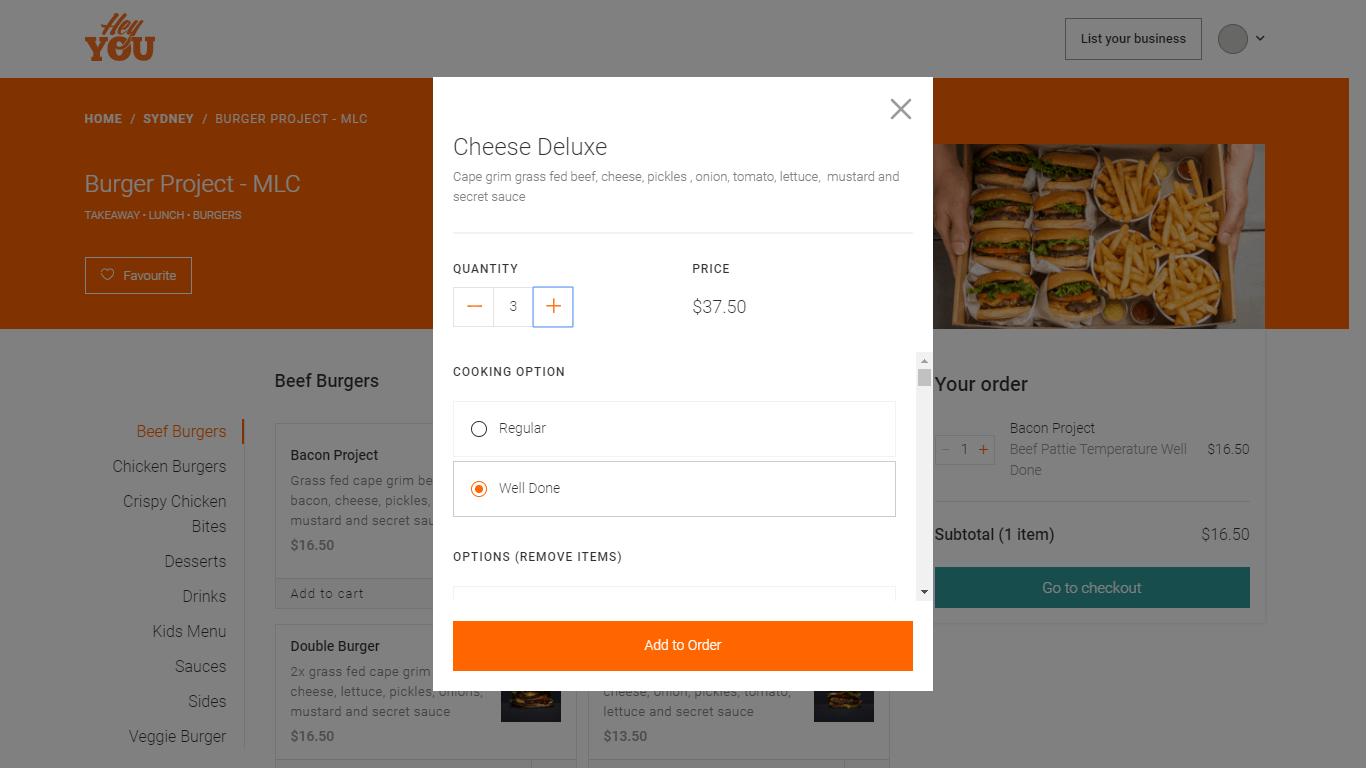 Venue Menu Options Modal